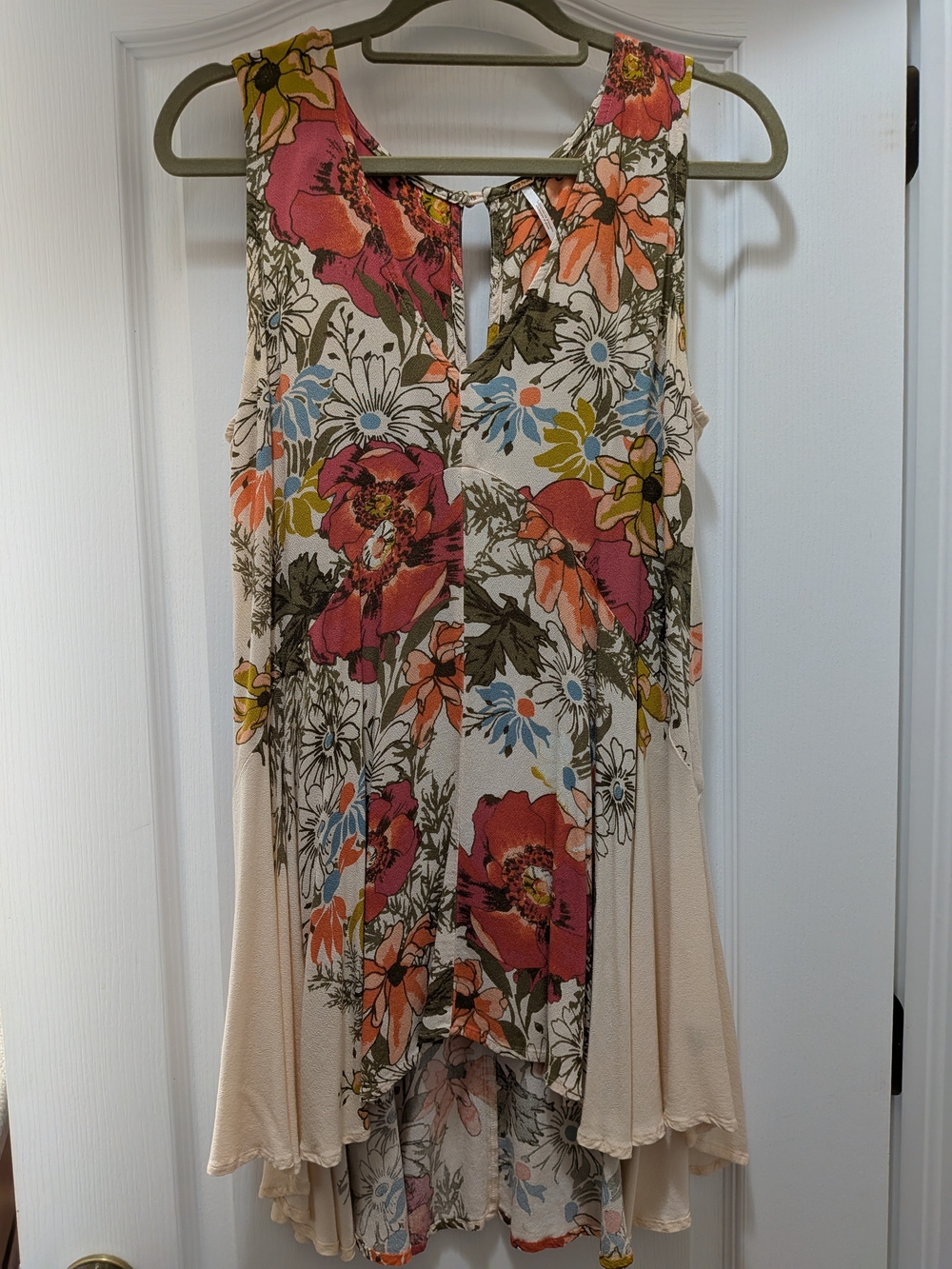 Free People Floral Midi Dress in Cream with Pink, Orange & Blue